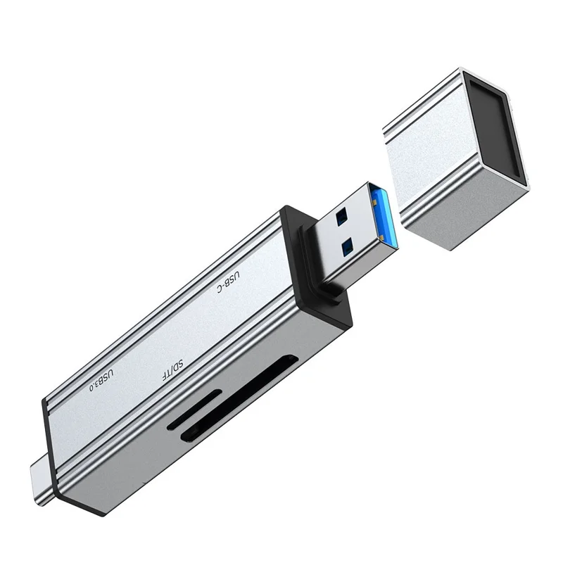 2607 4 in 1 USB-C USB 3.0 Card Reader SD TF Memory Card Adapter for Laptop Phone - Silver