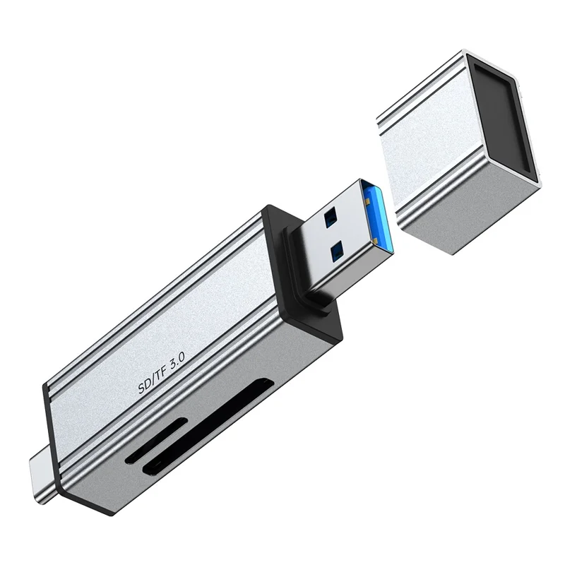 2608 USB 3.0 Card Reader 2 in 1 USB-C to SD TF Adapter Converter - Silver