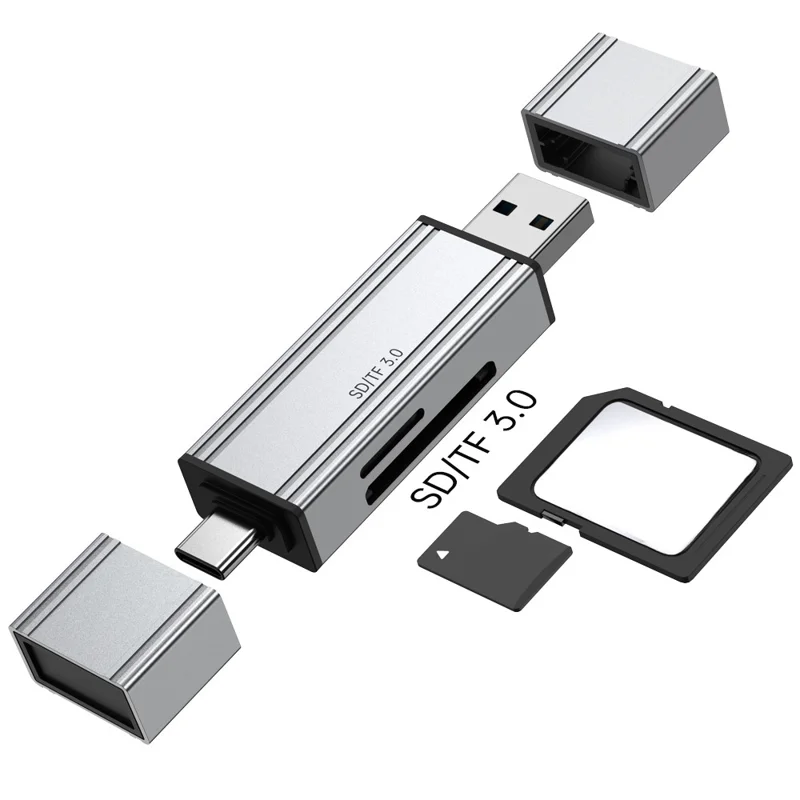 2608 USB 3.0 Card Reader 2 in 1 USB-C to SD TF Adapter Converter - Silver