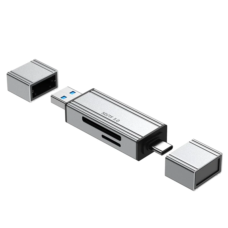2608 USB 3.0 Card Reader 2 in 1 USB-C to SD TF Adapter Converter - Silver