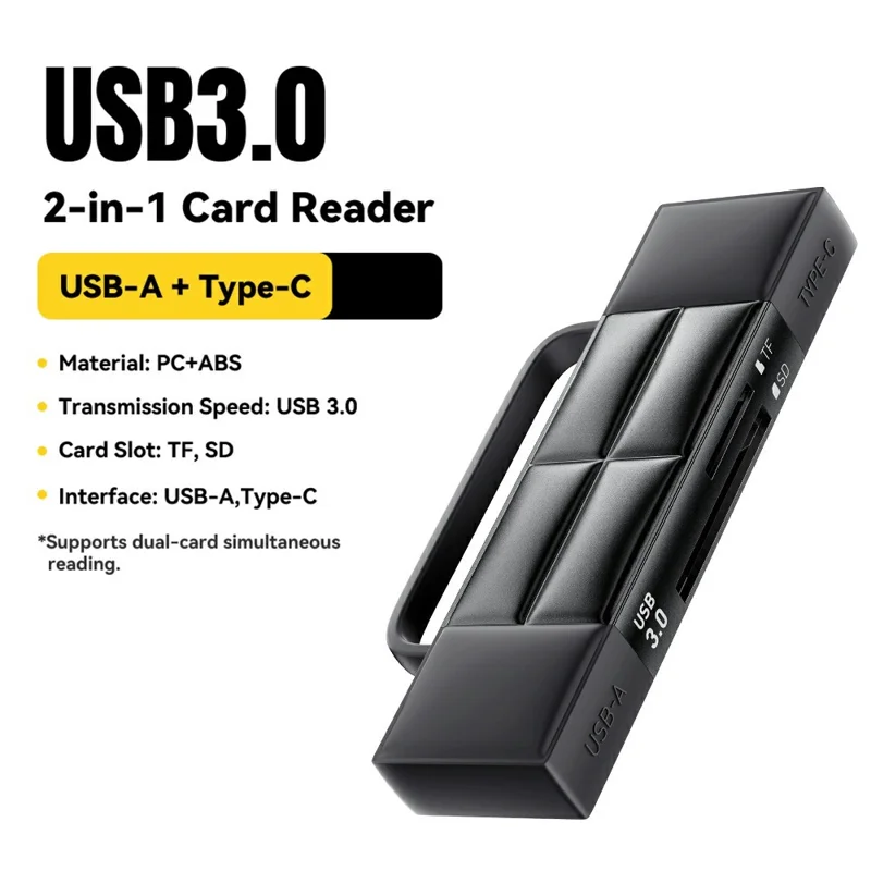 ESSAGER Card Reader USB 3.0 Type-C USB-A 2TB Max Dual SD  /  TF Card Storage Case for Camera Phone