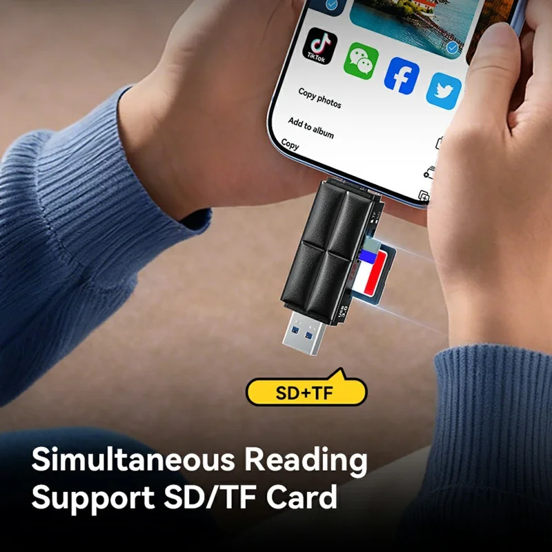 ESSAGER Card Reader USB 3.0 Type-C USB-A 2TB Max Dual SD  /  TF Card Storage Case for Camera Phone