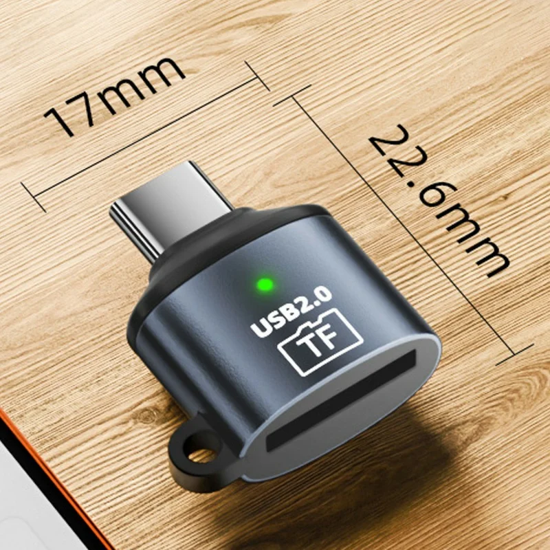 TF-01 C Type-C TF Card Reader Adapter 480Mbps USB 2.0 MicroSD Memory Card Reader for Phone Computer Tablet - Grey