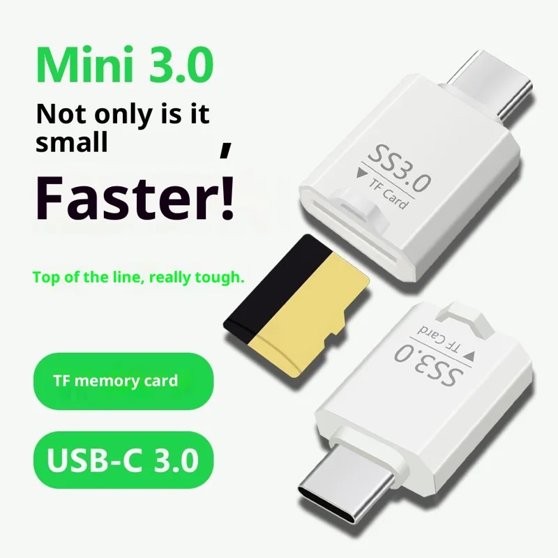 Lettore di schede SS3.0 USB-C TF Mini adattatore Type-C a MicroSD ad alta velocità 3.0 per Windows / MacOS / Linux / Android / iOS - Bianco