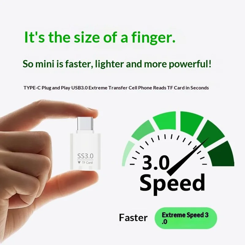 Lettore di schede SS3.0 USB-C TF Mini adattatore Type-C a MicroSD ad alta velocità 3.0 per Windows / MacOS / Linux / Android / iOS - Bianco