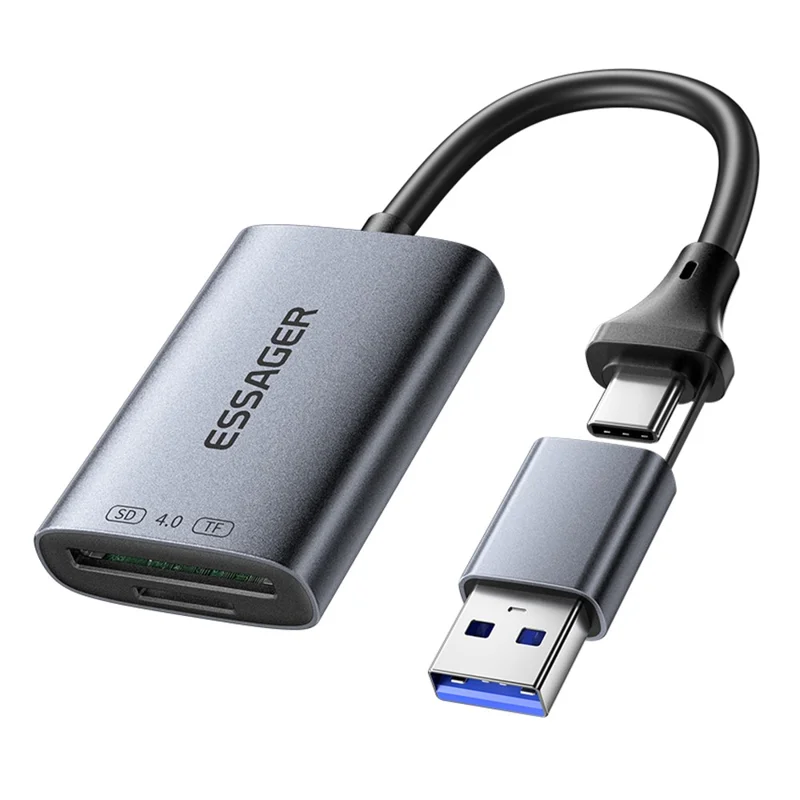 ESSAGER ES-DK04 4.0 2 in 1 Card Reader USB-A Type-C 5Gbps SD TF Card Holder - Dark Grey