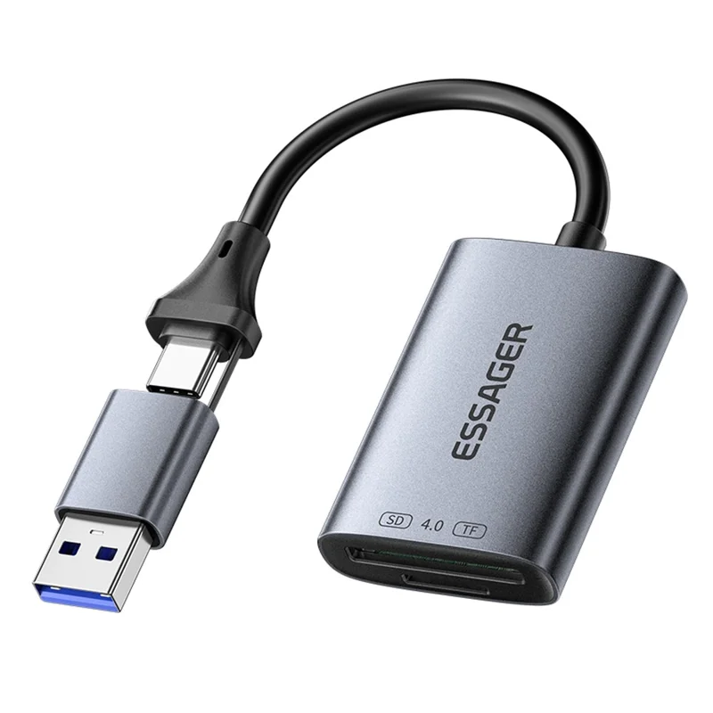 ESSAGER ES-DK04 4.0 2 in 1 Card Reader USB-A Type-C 5Gbps SD TF Card Holder - Dark Grey