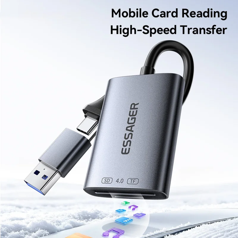ESSAGER ES-DK04 4.0 2 in 1 Card Reader USB-A Type-C 5Gbps SD TF Card Holder - Dark Grey