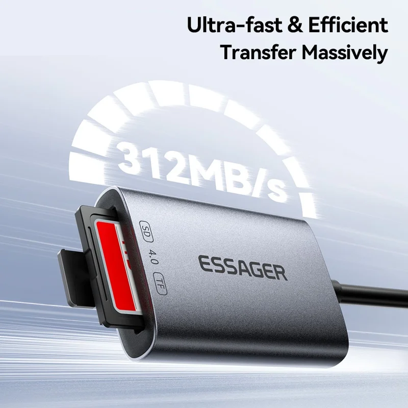 ESSAGER ES-DK04 4.0 2 in 1 Card Reader USB-A Type-C 5Gbps SD TF Card Holder - Dark Grey