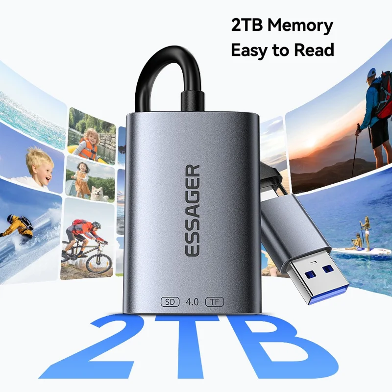 ESSAGER ES-DK04 4.0 2 in 1 Card Reader USB-A Type-C 5Gbps SD TF Card Holder - Dark Grey