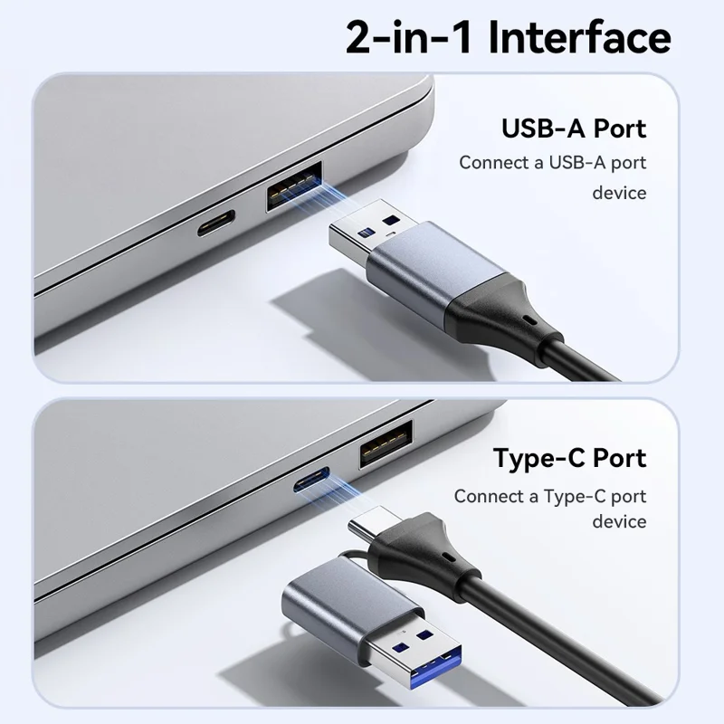 ESSAGER ES-DK04 3.0 2 in 1 Card Reader USB 3.0 5Gbps Type-C USB-A SD TF Card Reader - Dark Grey