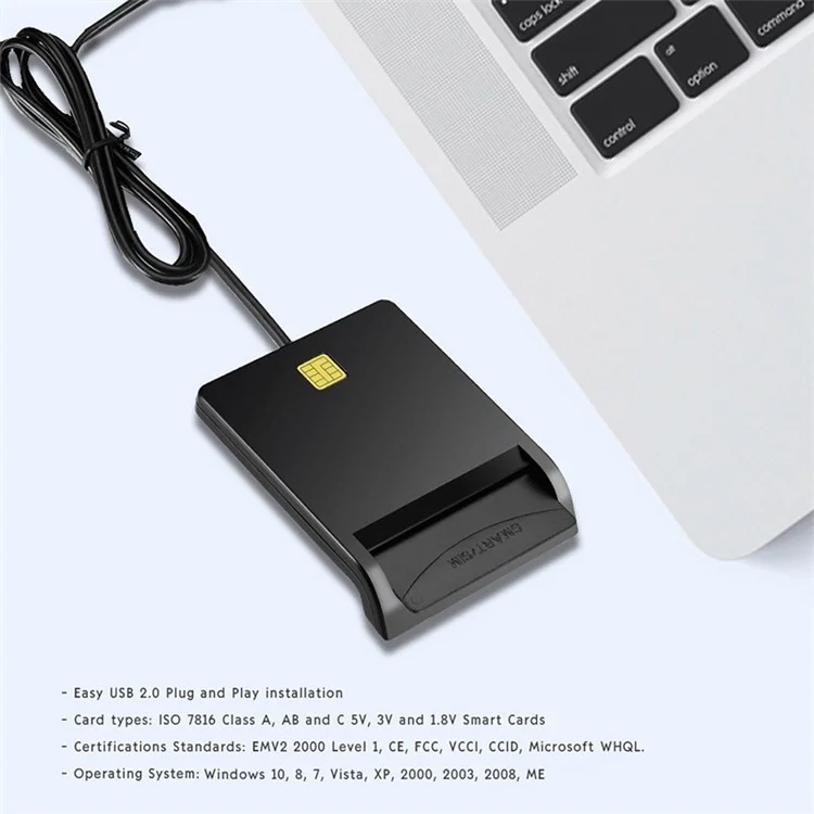 ROCKETEK SCR1 Lecteur de carte USB 2.0 Carte à puce ID Carte bancaire Adaptateur 