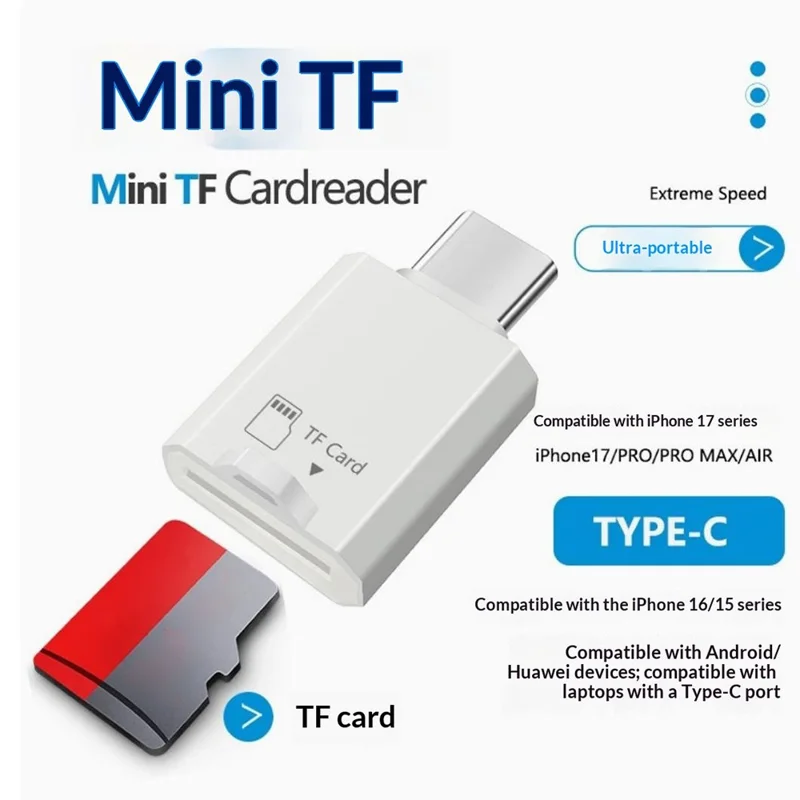 SS2 Tragbarer Type-C auf TF-Kartenleser-Adapter mit Lanyard-Loch für Handy, Tablet, Computer – Weiß