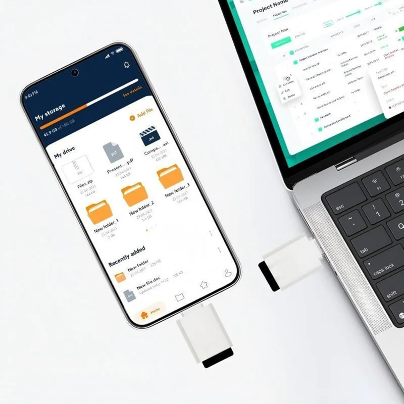 SS2 Tragbarer Type-C auf TF-Kartenleser-Adapter mit Lanyard-Loch für Handy, Tablet, Computer – Weiß