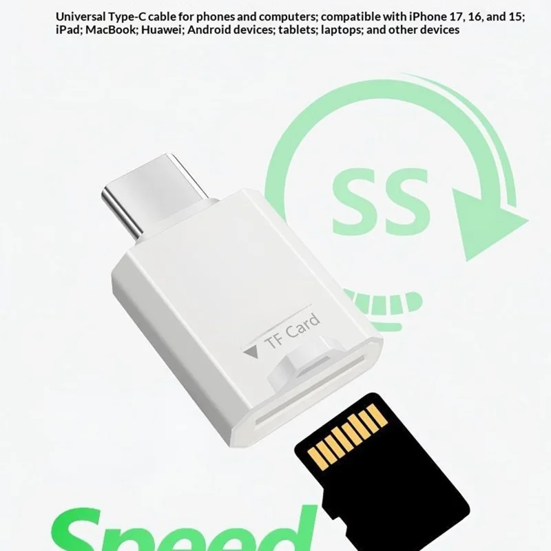 SS2 Tragbarer Type-C auf TF-Kartenleser-Adapter mit Lanyard-Loch für Handy, Tablet, Computer – Weiß