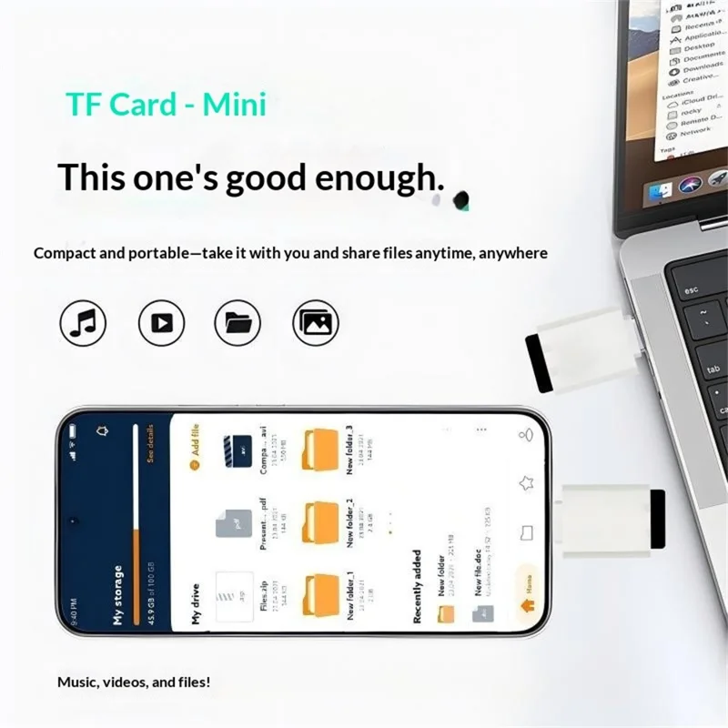 SS2 Tragbarer Type-C auf TF-Kartenleser-Adapter mit Lanyard-Loch für Handy, Tablet, Computer – Weiß