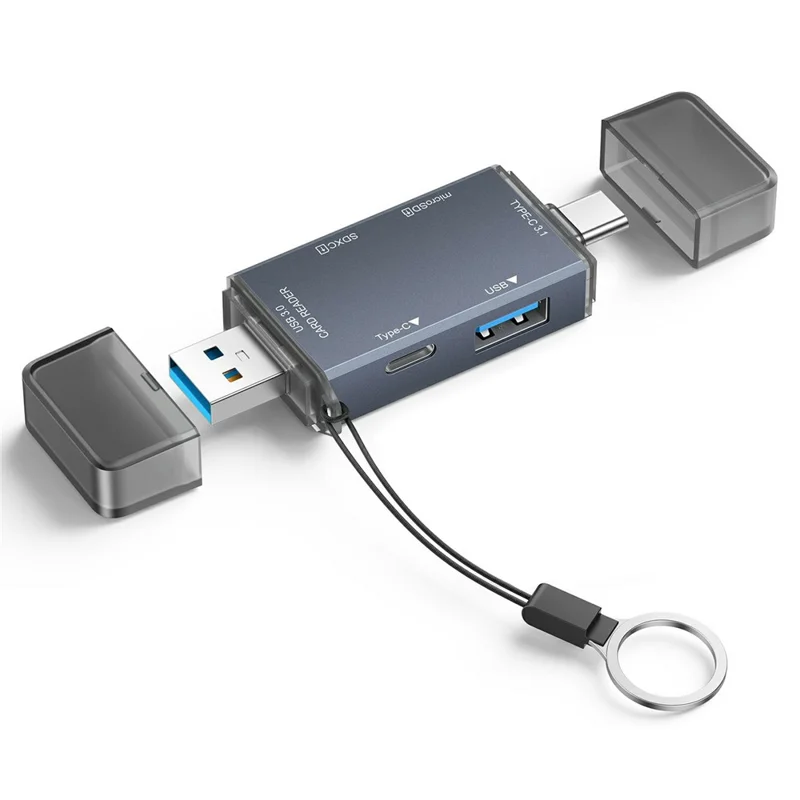 YC-370 Type-C / USB-A 3.0 to SD / TF Dual Slot Card Reader 5Gbps High Speed Transfer OTG Adapter