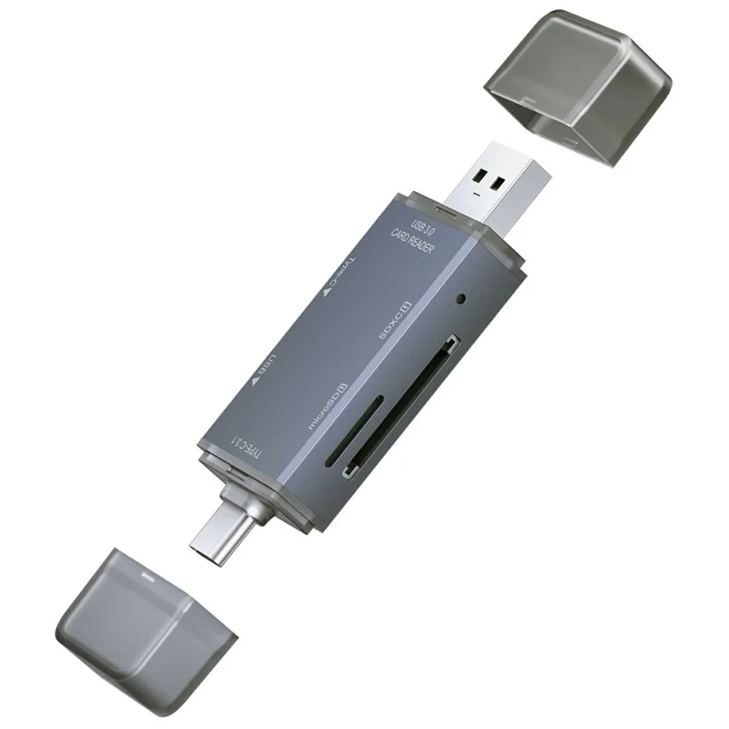YC-370 Type-C / USB-A 3.0 to SD / TF Dual Slot Card Reader 5Gbps High Speed Transfer OTG Adapter