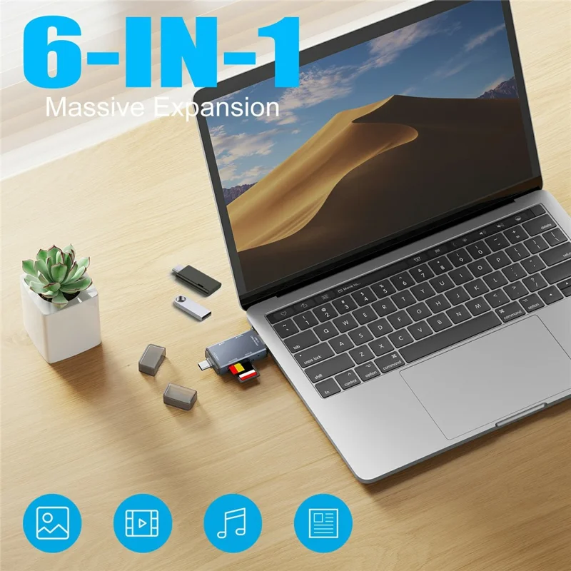 YC-370 Type-C / USB-A 3.0 to SD / TF Dual Slot Card Reader 5Gbps High Speed Transfer OTG Adapter