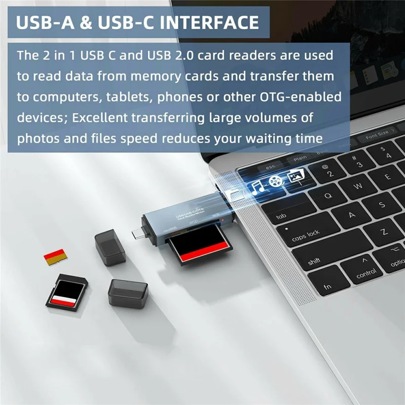 YC-721 USB-A + Type-C to CF / SD / TF Card Reader OTG Adapter for Smartphone Tablet Laptop
