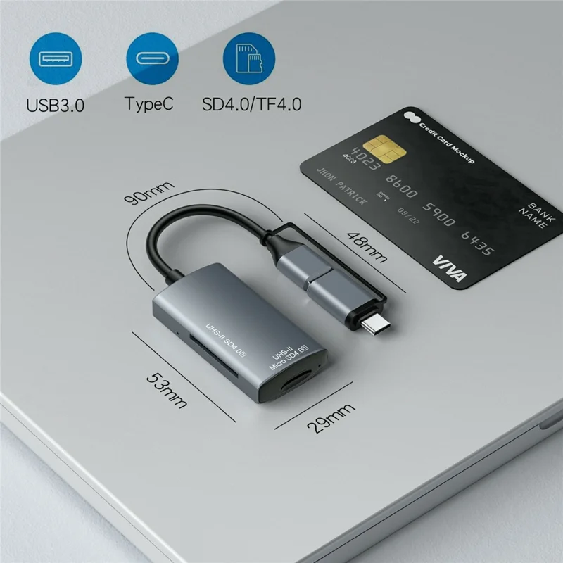 YC440A-2 UHS-II SD 4.0 Kartenleser USB-C + USB-A 3.0 auf SD / TF Karte Dual Slot 5 Gbps OTG Adapter