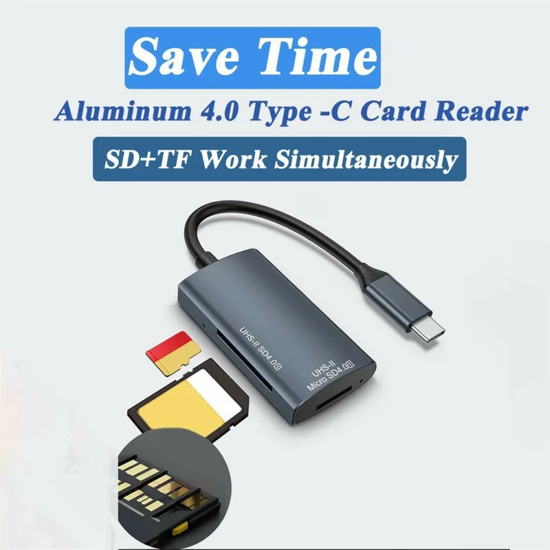 YC440 USB-C to SD / TF Card Reader SD 4.0 UHS-II Dual Slot Memory Card Adapter with 10cm Cable