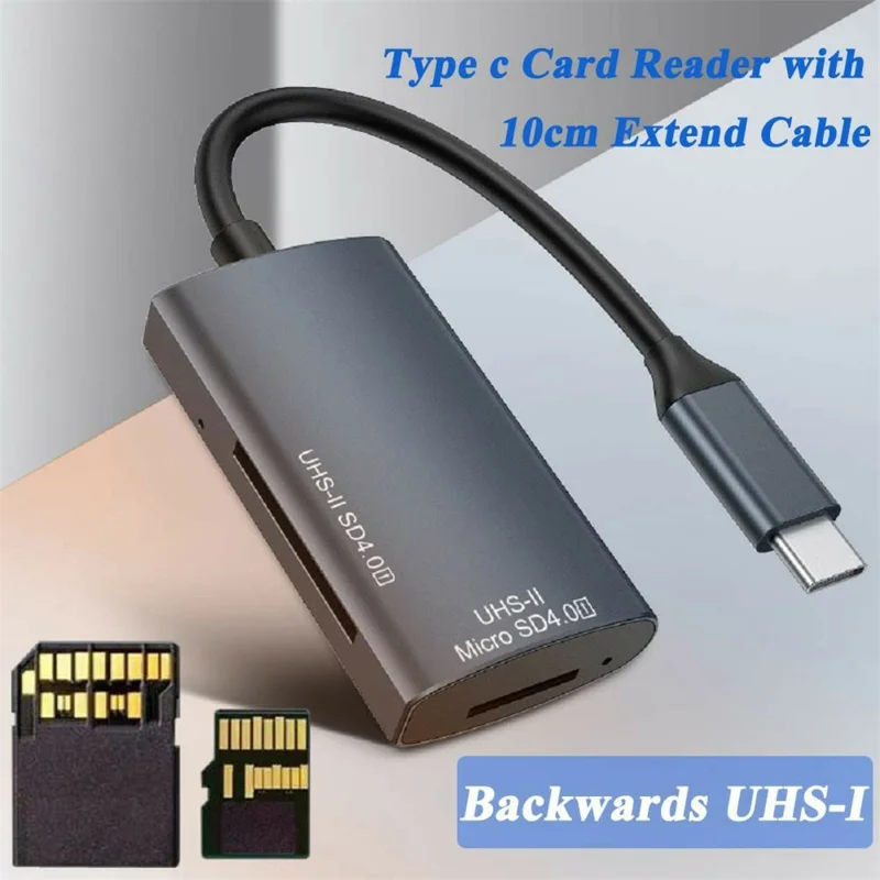 YC440 USB-C to SD / TF Card Reader SD 4.0 UHS-II Dual Slot Memory Card Adapter with 10cm Cable