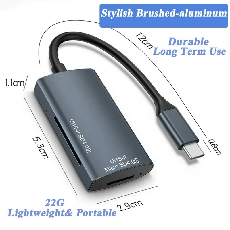 YC440 USB-C to SD / TF Card Reader SD 4.0 UHS-II Dual Slot Memory Card Adapter with 10cm Cable