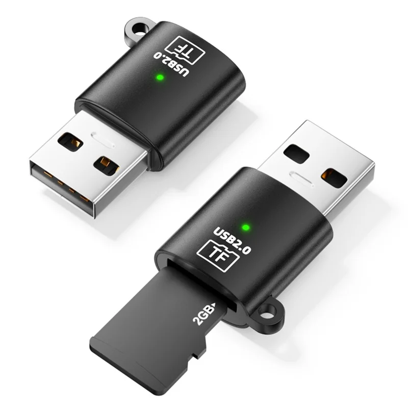 USB 2.0 to TF Card Reader Portable Memory Card Adapter with Lanyard Hole for PC Smartphone Data Transfer - Black