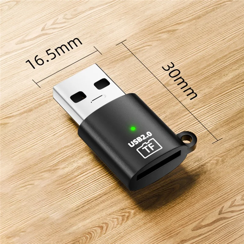 USB 2.0 to TF Card Reader Portable Memory Card Adapter with Lanyard Hole for PC Smartphone Data Transfer - Black