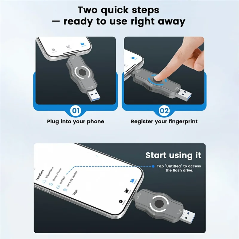 NK-842 64GB USB Flash Drive Triple Interface Type-C / USB A / Micro Hardware Fingerprint Lock USB 3.2 5Gbps for Business Data Protection - Grey