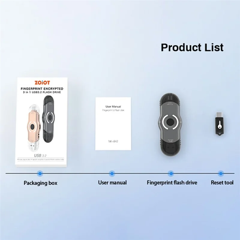 NK-842 128GB USB Flash Drive Triple Interface Type-C / USB A / Micro Hardware Fingerprint Lock USB 3.2 5Gbps for Business Data Protection - Grey