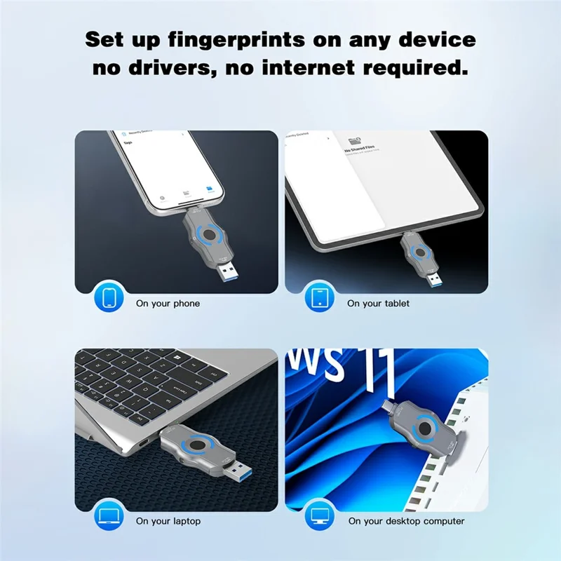 NK-842 128GB USB Flash Drive Triple Interface Type-C / USB A / Micro Hardware Fingerprint Lock USB 3.2 5Gbps for Business Data Protection - Grey