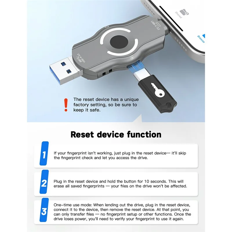 NK-842 128GB USB Flash Drive Triple Interface Type-C / USB A / Micro Hardware Fingerprint Lock USB 3.2 5Gbps for Business Data Protection - Grey
