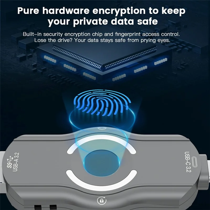 NK-842 512GB USB Flash Drive Triple Interface Type-C / USB A / Micro Hardware Fingerprint Lock USB 3.2 5Gbps for Business Data Protection - Grey