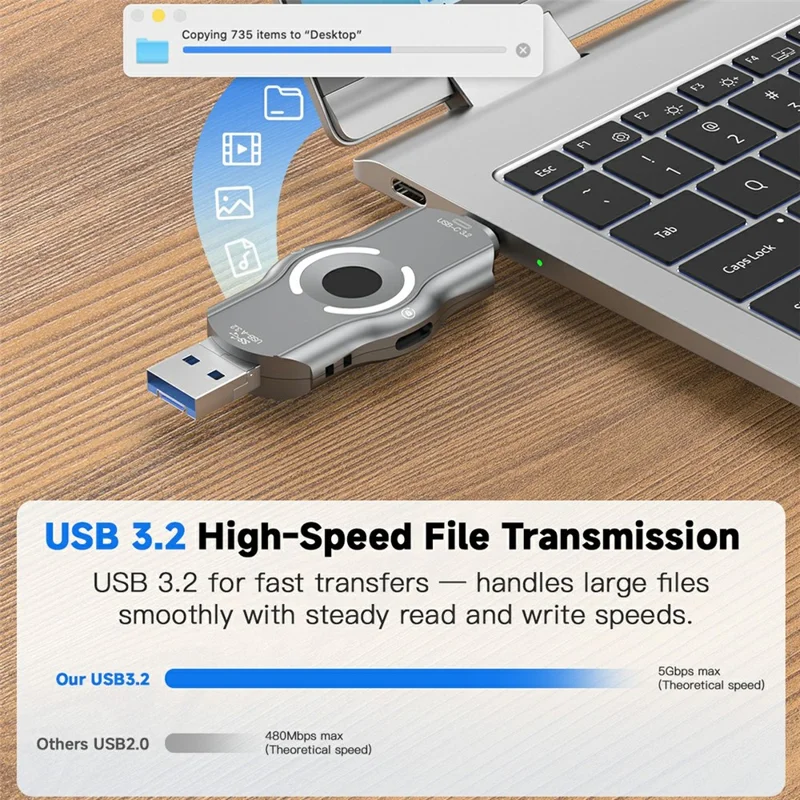 NK-842 512GB USB Flash Drive Triple Interface Type-C / USB A / Micro Hardware Fingerprint Lock USB 3.2 5Gbps for Business Data Protection - Grey