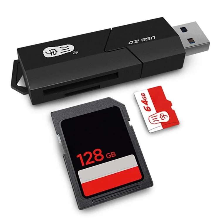 KAWAU C295 2 in 1 USB 2.0 MicroSD Card Reader with SD Slot Supports Up to 64GB Adapter (with Slide Cover)