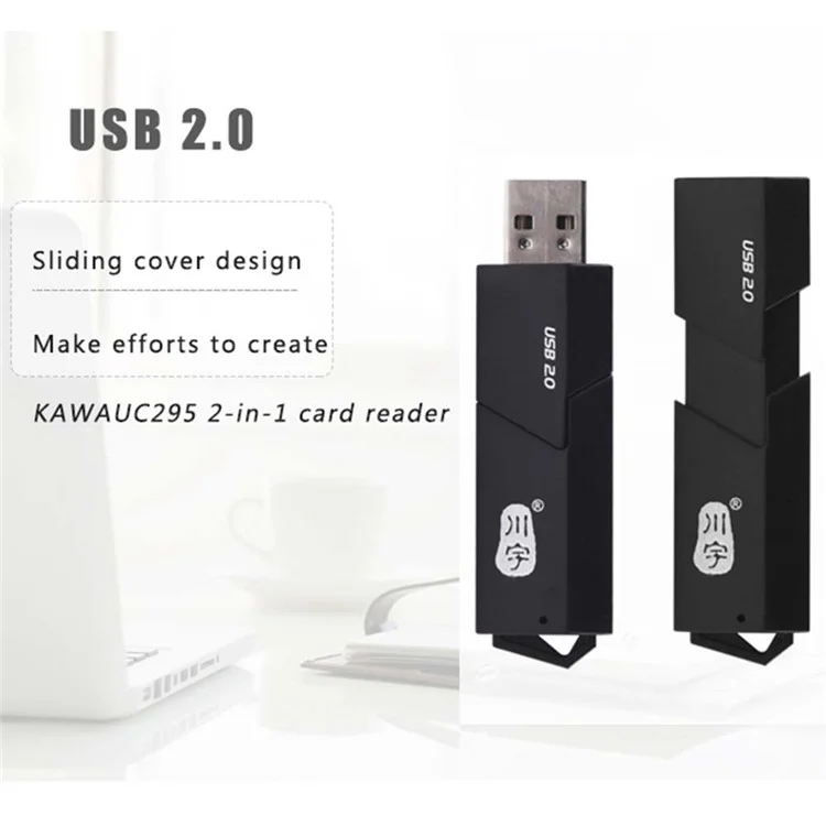 KAWAU C295 2 in 1 USB 2.0 MicroSD Card Reader with SD Slot Supports Up to 64GB Adapter (with Slide Cover)