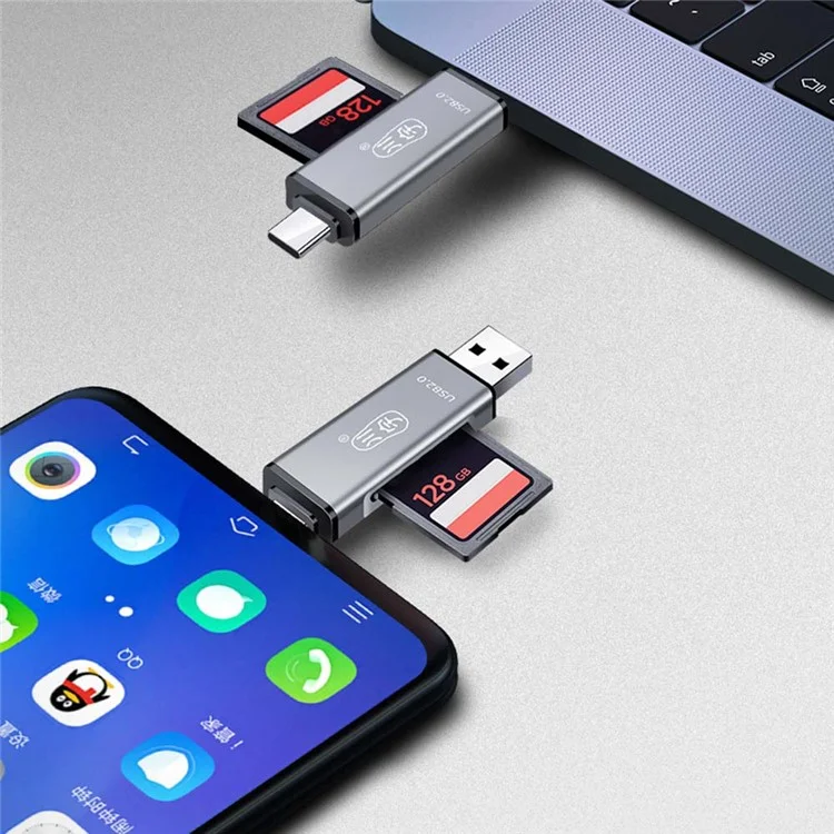 KAWAU C256Q Typ-C+USB für SD TF Speicherkarten-Leser Aluminiumlegierung OTG Telefon-Adapter