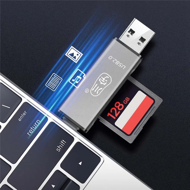 Kawau C256Q Type-c + Usb Pour Lecteur de Carte Mémoire SD TF Adaptateur Téléphonique en Alliage en Aluminium OTG