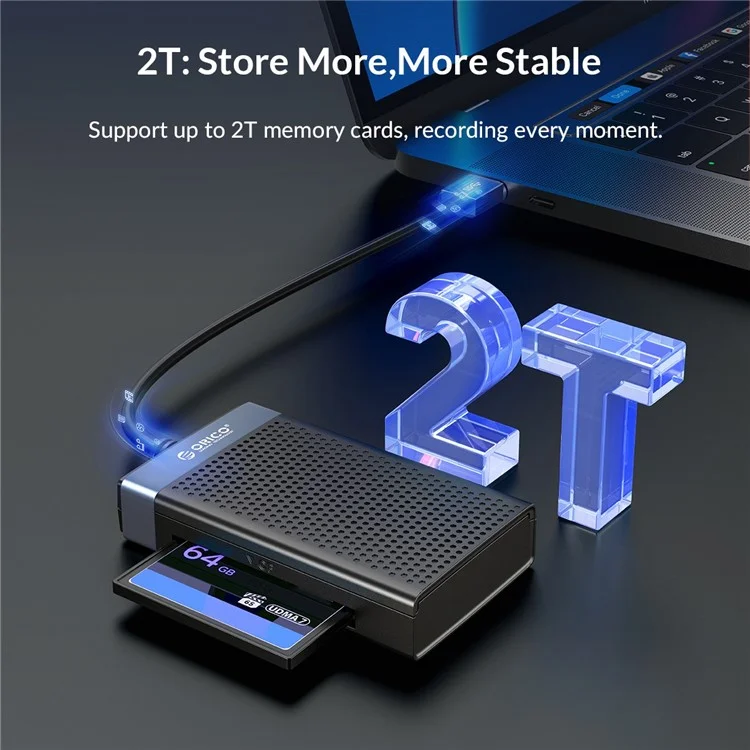 ORICO CL4T-A3-BK-BP Leitor de Cartão USB-C3.0 4 em 1 de 5Gbps com Portas TF / SD / CF / MS, Leitor de Cartão de Memória Portátil (Leitura Simultânea)