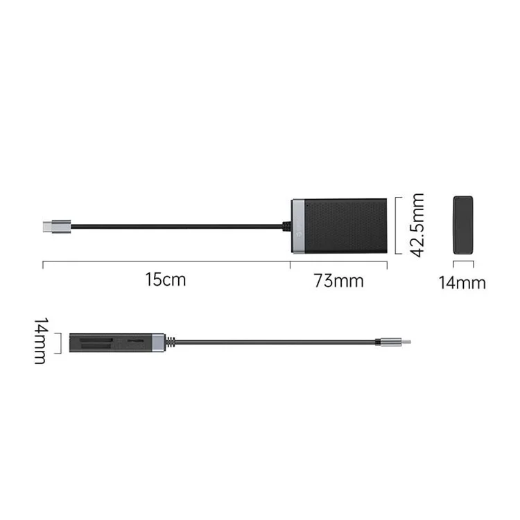 ORICO CL4T-A3-BK-BP Leitor de Cartão USB-C3.0 4 em 1 de 5Gbps com Portas TF / SD / CF / MS, Leitor de Cartão de Memória Portátil (Leitura Simultânea)