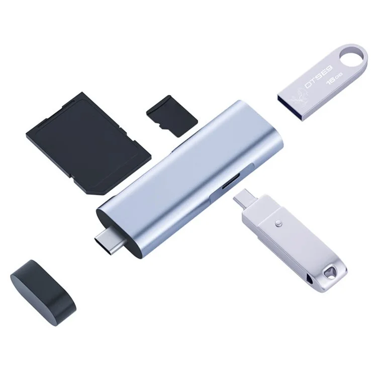 Lector de Tarjetas Tipo-c de Forma Multifunción USB-C OTG Lector de Tarjetas de Memoria Portátiles Para Teléfonos Móviles, Computadoras