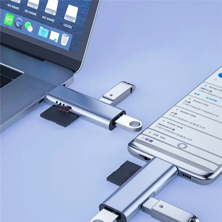 Lector de Tarjetas Tipo-c de Forma Multifunción USB-C OTG Lector de Tarjetas de Memoria Portátiles Para Teléfonos Móviles, Computadoras