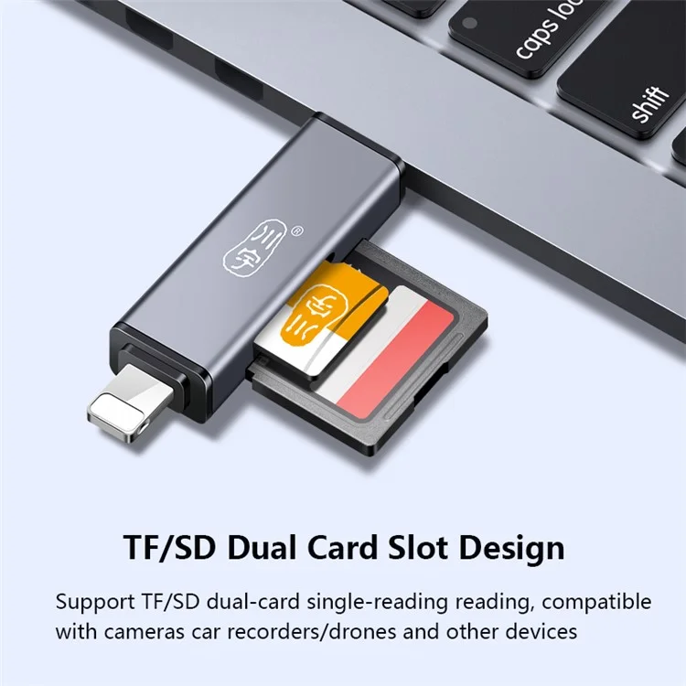 KAWAU C350TL iP+USB3.0+Type-C Card Reader Adapter compatibilidad con tarjetas SD / TF Lector de tarjetas de aleación de aluminio para teléfonos móviles OTG