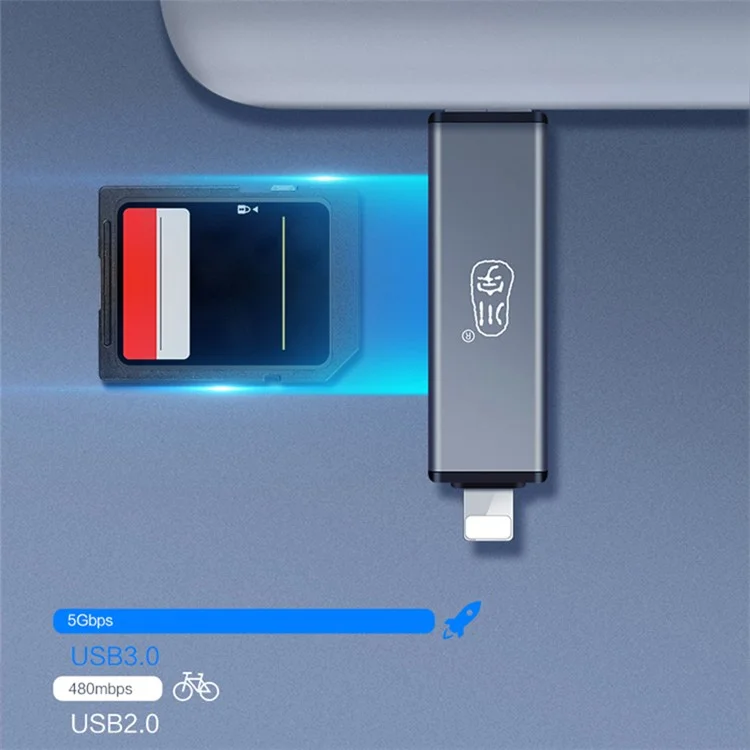 KAWAU C350TL iP+USB3.0+Type-C Card Reader Adapter compatibilidad con tarjetas SD / TF Lector de tarjetas de aleación de aluminio para teléfonos móviles OTG