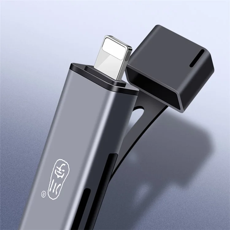 KAWAU C350TL iP+USB3.0+Type-C Card Reader Adapter compatibilidad con tarjetas SD / TF Lector de tarjetas de aleación de aluminio para teléfonos móviles OTG