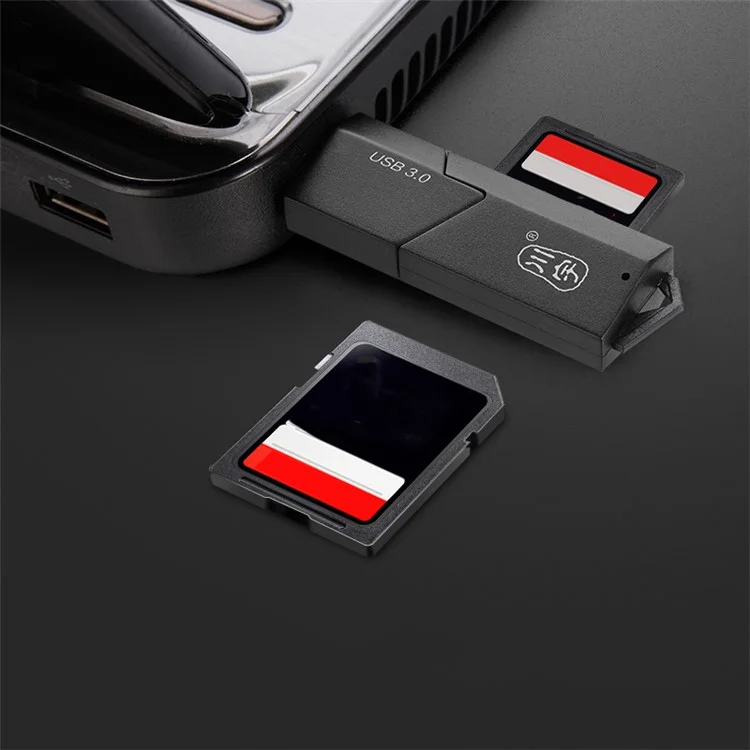 Leitor de Cartão Portátil USB3.0 KAWAU C307 Mini 2-em-1 SD+TF com Cobertura / Letra de Unidade Única