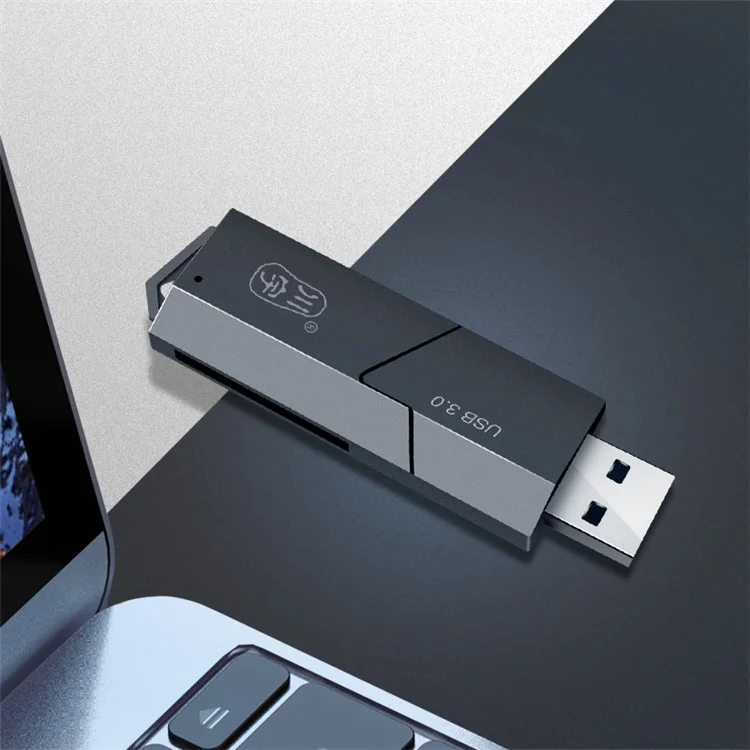 KAWAU C307 Mini Portable USB3.0 Card Reader SD+TF 2-in-1 Card Reader with Cover / Single Drive Letter