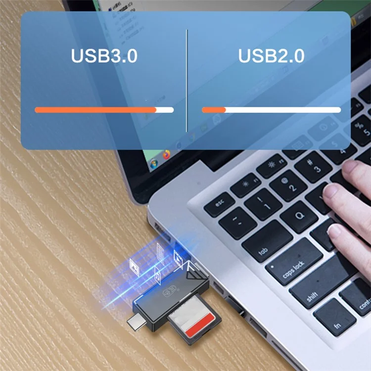 KAWAU C351 USB 3.0 de alta velocidad Tipo C + USB SD / Lector de tarjetas TF Adaptador OTG portátil